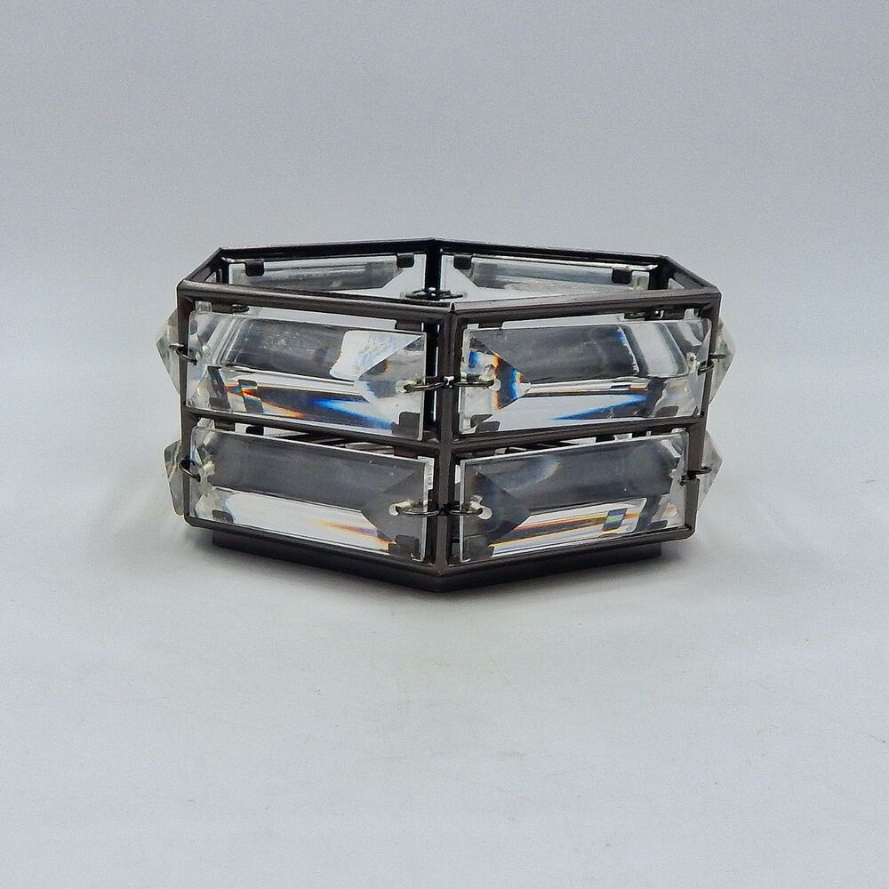 Bath & Body Works Black Hexagon 3 Wick Candle Holder Faux Crystal Prisms Accents